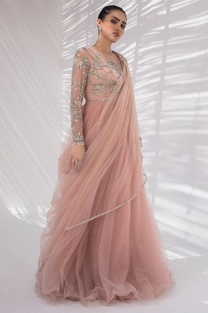 Picture of Tulle Peshwas With Draped Dupatta