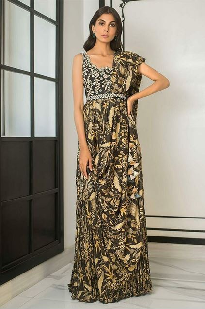 Picture of Printed Crushed Draped Saree Dress