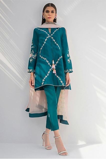 Picture of Raw Silk Embroidered Shirt with Dupatta