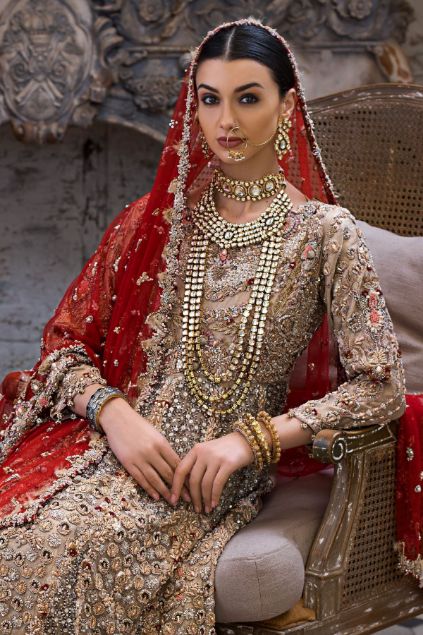 Moazzam khan Bridal Party Wear Tail Net Maxi and Dupatta