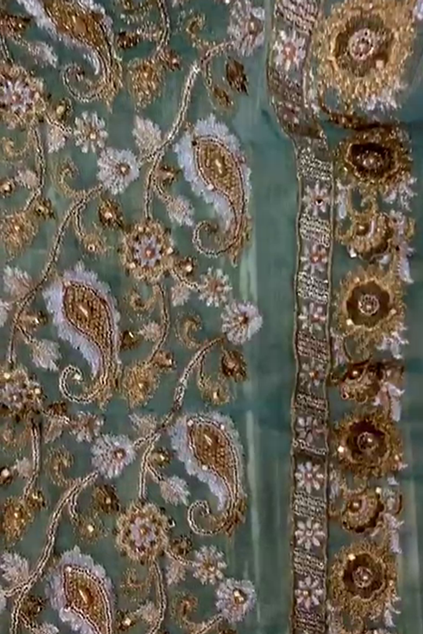Moazzam khan 3PC unstitched blue khadi net fabric for women
